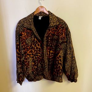 FUDA International Jacket Vintage 80 100% Percent Silk Animal Print Shoulder Pad